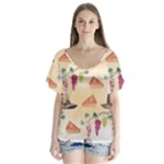 Thanksgiving Watercolor V-Neck Flutter Sleeve Top