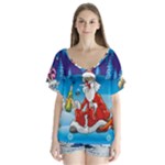 drunk Santa ugly xmas V-Neck Flutter Sleeve Top