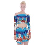 drunk Santa ugly xmas Off Shoulder Top with Mini Skirt Set