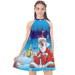 drunk Santa ugly xmas Halter Neckline Chiffon Dress 