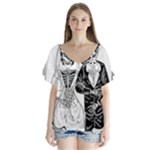 Day Of The Dead Wedding V-Neck Flutter Sleeve Top