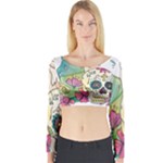 Tequila Sugar Skull Long Sleeve Crop Top