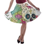 Tequila Sugar Skull A-line Skater Skirt