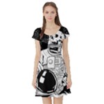 Halloween Skeleton Astronaut Short Sleeve Skater Dress