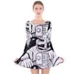 Halloween Skeleton Astronaut Long Sleeve Velvet Skater Dress