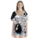 Halloween Skeleton Astronaut V-Neck Flutter Sleeve Top