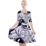 Halloween Skeleton Astronaut Quarter Sleeve A-Line Dress