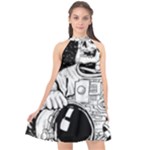 Halloween Skeleton Astronaut Halter Neckline Chiffon Dress 