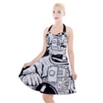 Halloween Skeleton Astronaut Halter Party Swing Dress 