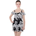 Halloween Skeleton Astronaut Ruffle Cut Out Chiffon Playsuit