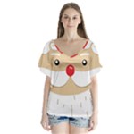 Santa Claus Face V-Neck Flutter Sleeve Top