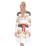 Santa Claus Face Long Sleeve Velvet Front Wrap Dress