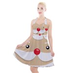 Santa Claus Face Halter Party Swing Dress 