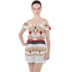 Santa Claus Face Ruffle Cut Out Chiffon Playsuit