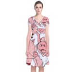 ugly christmas pig Short Sleeve Front Wrap Dress