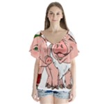 ugly christmas pig V-Neck Flutter Sleeve Top