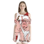 ugly christmas pig Shoulder Cutout Velvet One Piece