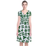 Lucky Clover Shamrock Short Sleeve Front Wrap Dress