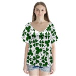 Lucky Clover Shamrock V-Neck Flutter Sleeve Top