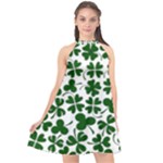 Lucky Clover Shamrock Halter Neckline Chiffon Dress 