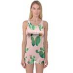 Pink Cactus flower One Piece Boyleg Swimsuit