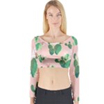 Pink Cactus flower Long Sleeve Crop Top