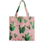 Pink Cactus flower Zipper Grocery Tote Bag