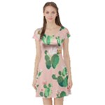 Pink Cactus flower Short Sleeve Skater Dress