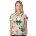 Pink Cactus flower V-Neck Sport Mesh Tee