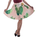 Pink Cactus flower A-line Skater Skirt