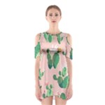 Pink Cactus flower Shoulder Cutout One Piece Dress