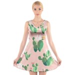 Pink Cactus flower V-Neck Sleeveless Dress