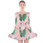 Pink Cactus flower Long Sleeve Velvet Skater Dress