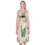 Pink Cactus flower Midi Sleeveless Dress