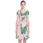 Pink Cactus flower Short Sleeve Front Wrap Dress