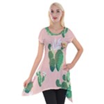 Pink Cactus flower Short Sleeve Side Drop Tunic