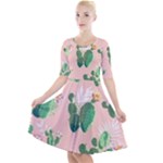 Pink Cactus flower Quarter Sleeve A-Line Dress