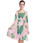 Pink Cactus flower Quarter Sleeve Waist Band Dress