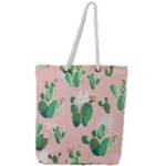 Pink Cactus flower Full Print Rope Handle Tote (Large)