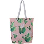 Pink Cactus flower Full Print Rope Handle Tote (Small)