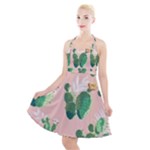 Pink Cactus flower Halter Party Swing Dress 