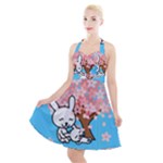 floral bunnies Halter Party Swing Dress 