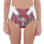 Red Fire Department Cross Reversible High-Waist Bikini Bottoms