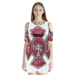 Red Fire Department Cross Shoulder Cutout Velvet One Piece