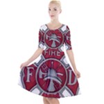 Red Fire Department Cross Quarter Sleeve A-Line Dress