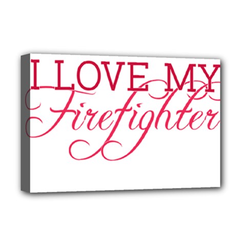 I Love My Firefighter Deluxe Canvas 18  x 12  (Stretched) from ArtsNow.com