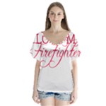 I Love My Firefighter V-Neck Flutter Sleeve Top