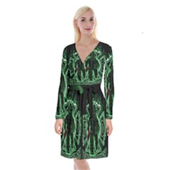 Long Sleeve Velvet Front Wrap Dress 