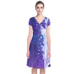 Purple Splash Short Sleeve Front Wrap Dress