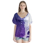 Purple Splash V-Neck Flutter Sleeve Top